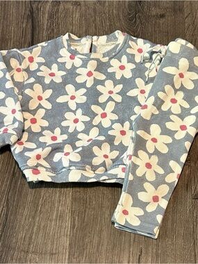 Zara Blue Daisy Floral Sweatshirt Leggings Set Baby Girl 3-6m Outfit